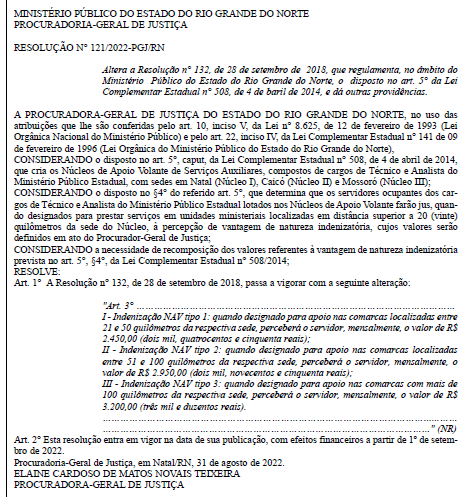 RESOLUÇÃO N°121/2022 - PGJ/RN