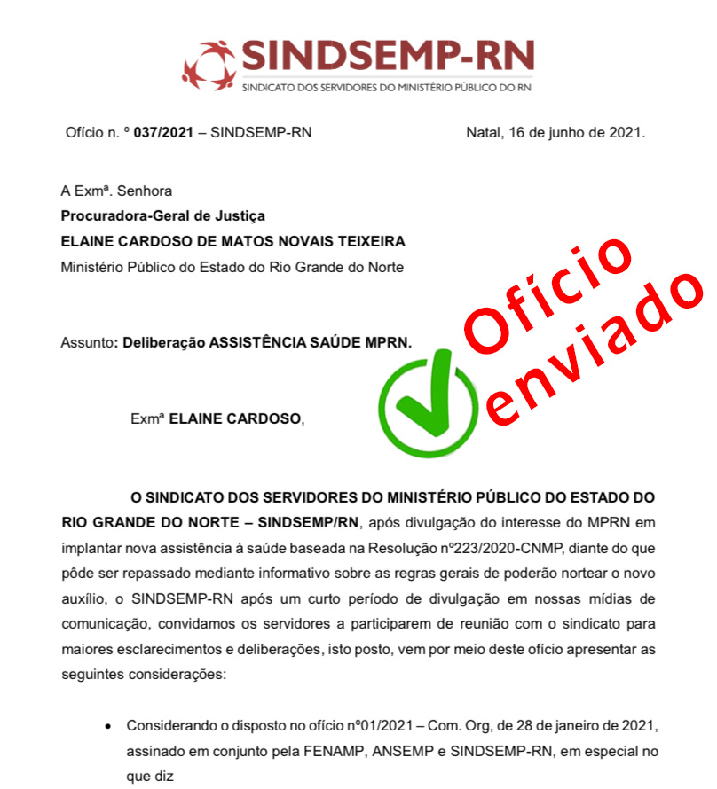 Após reunião virtual do SINDSEMP com servidores, foi elaborado e enviado ofício para a PGJ com reivindicações sobre o auxílio saúde