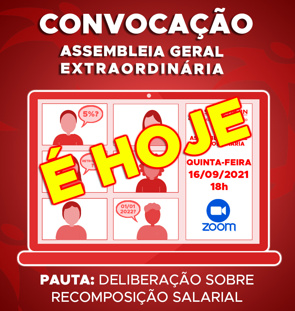 A assembleia acontecerá na plataforma ZOOM, às 18h de hoje, quinta-feira (16/09). O link será disponibilizado minutos antes, nos grupos informativos do SINDSEMP no Whatsapp. 