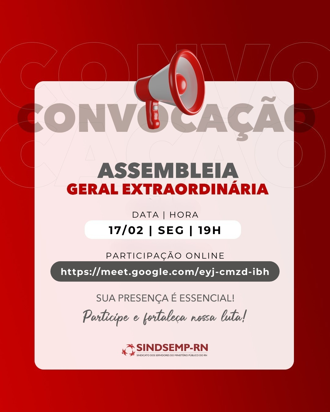 SindsempRN convoca servidores para Assembleia Geral Extraordinária